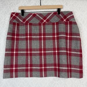 Eddie Bauer Wool Tweed Skirt Womens 18 Red Gray Plaid Old Money Academia Preppy